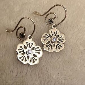 Pandora Hibiscus Sterling Silver Dangle Earrings